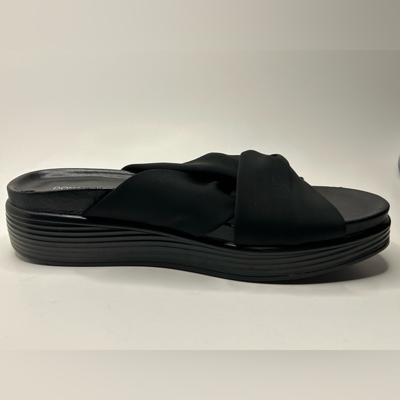 Donald Pliner Black Leather Twisted Knot Fabric Platform Sandal Heel Size 8M - Picture 3 of 8